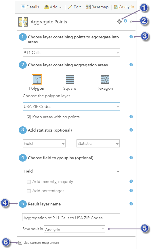 Aggregate Points tool pane Aggregate Points tool pane